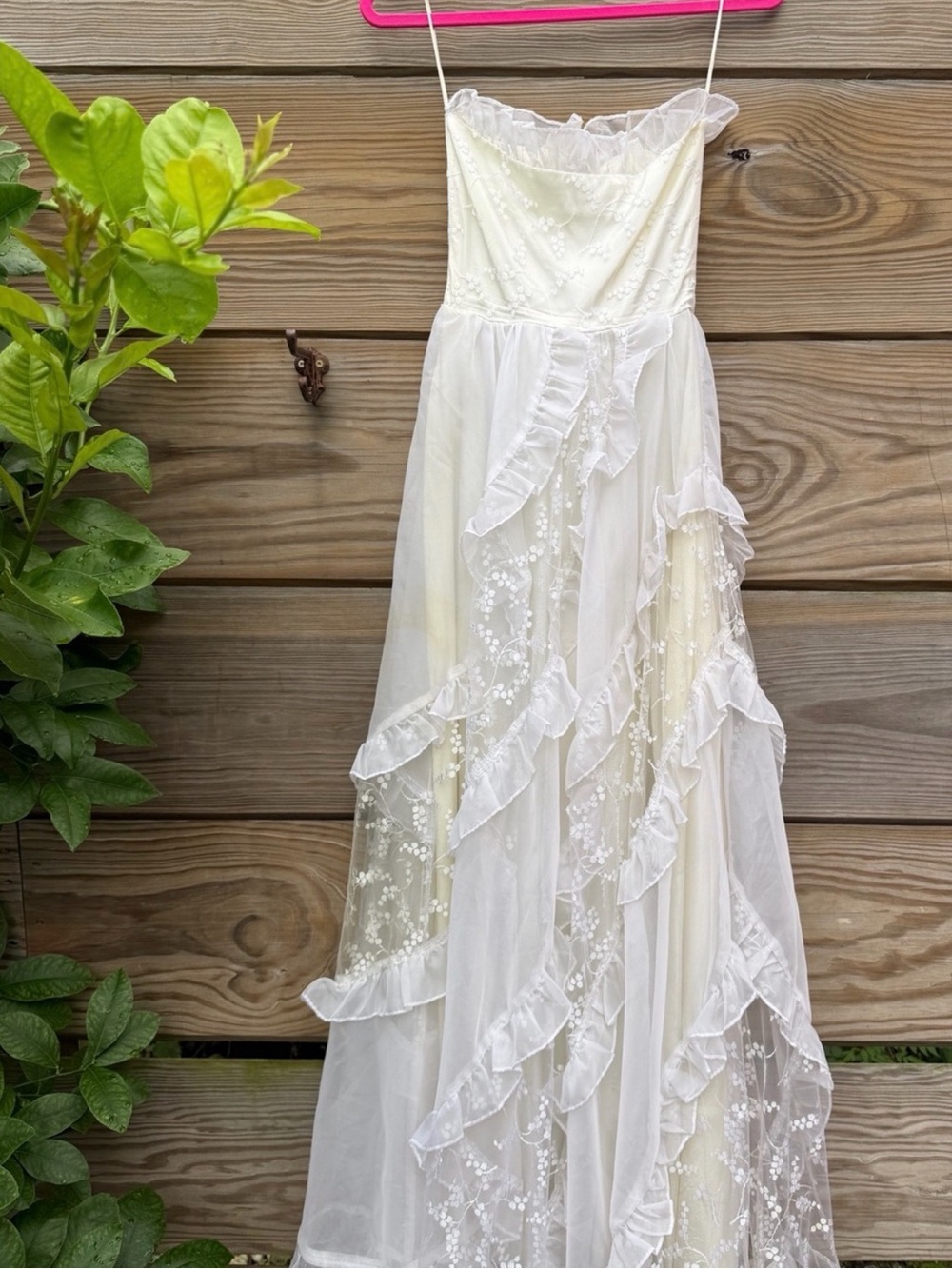 Ivory Ruffled Lace Slip Dress - Picture 2 of 7